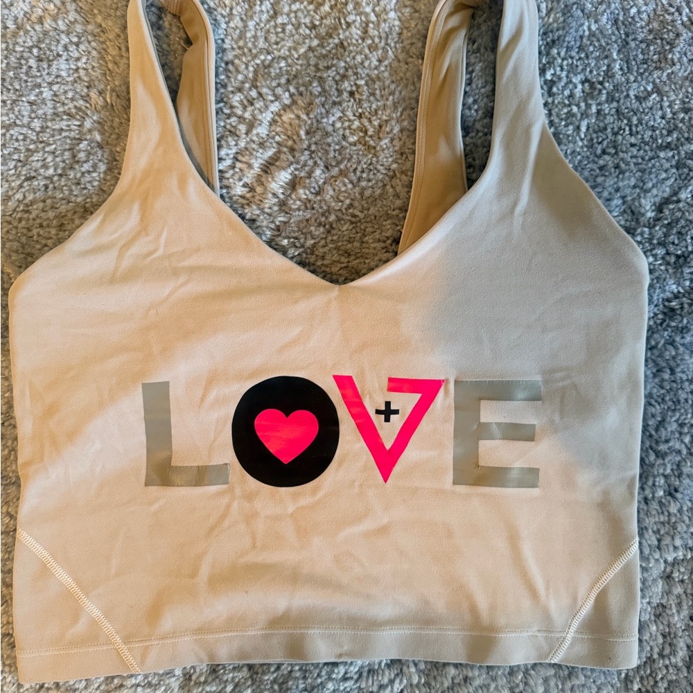lululemon athletica Beige Crop Top with Pink and Black Accents